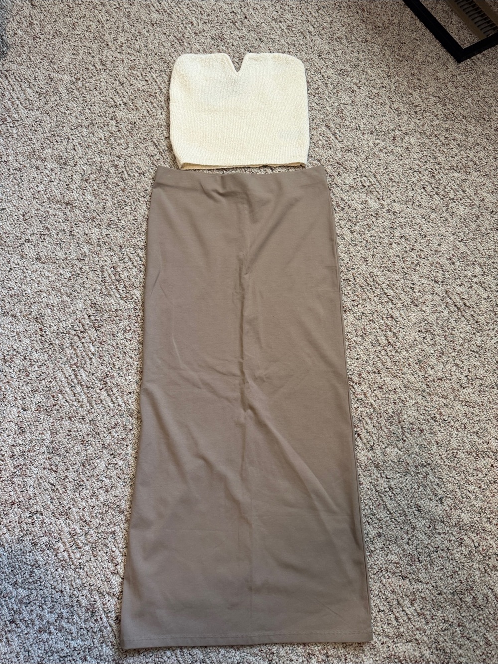 H&M Taupe Maxi Skirt - Straight High-Rise Silhouette paired with sweater top